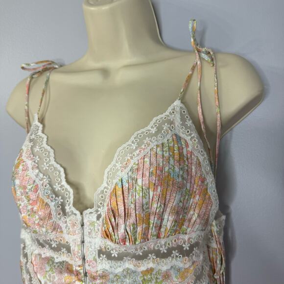 For Love & Lemons Farrah Slip Mini Dress Floral Pin-tuck Lace Trim Romantic L - Picture 9 of 14